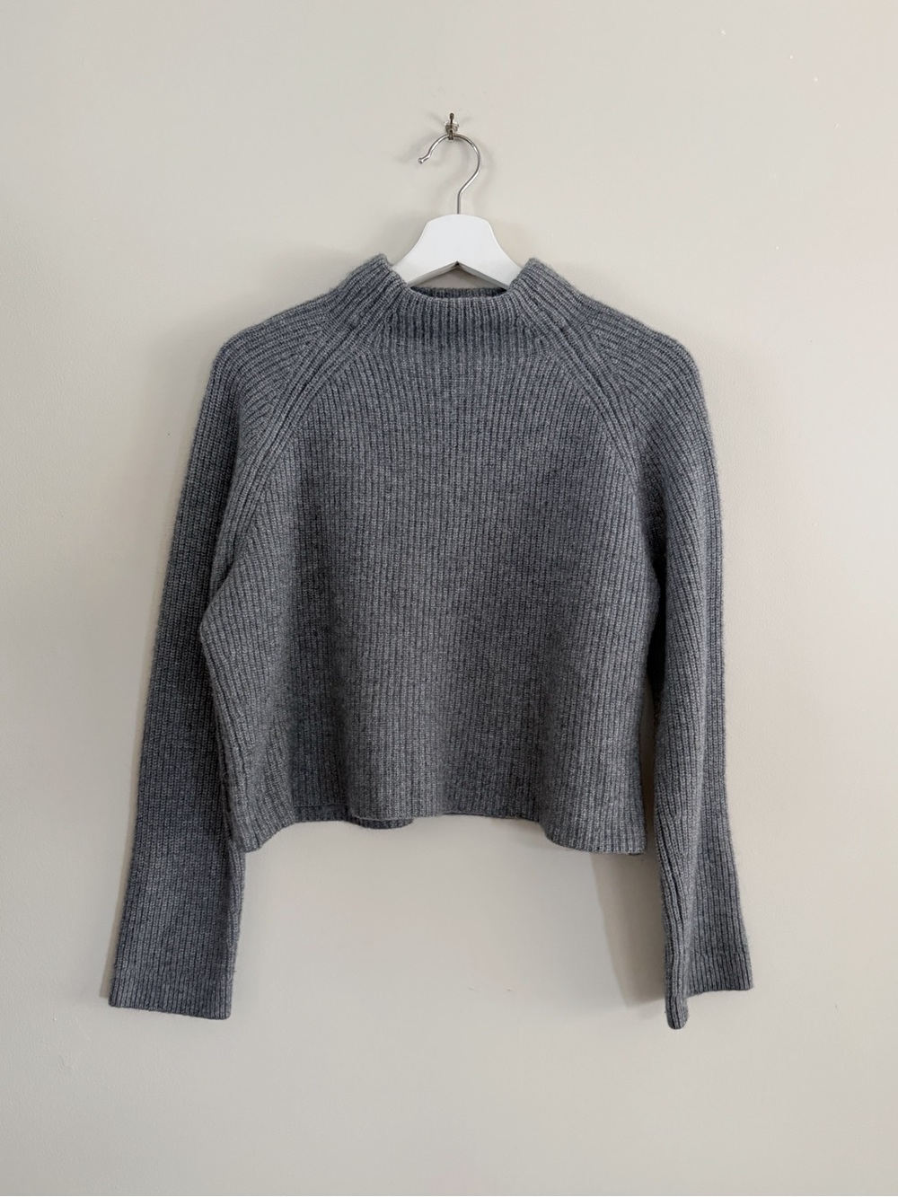 Club Monaco Sweater Women L Gray 100% Cashmere Ribbed Mock Neck Quiet Luxury